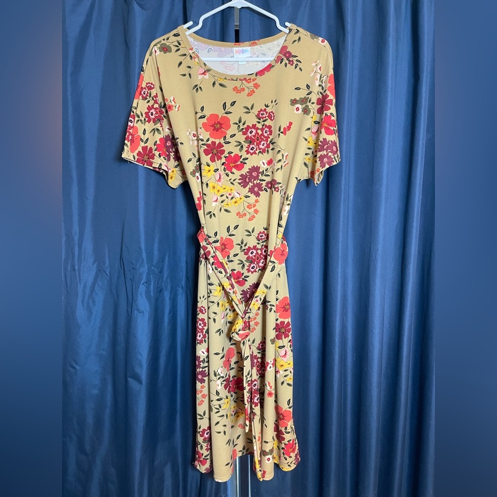 LuLaRoe Floral Midi Dress in Red and Yellow